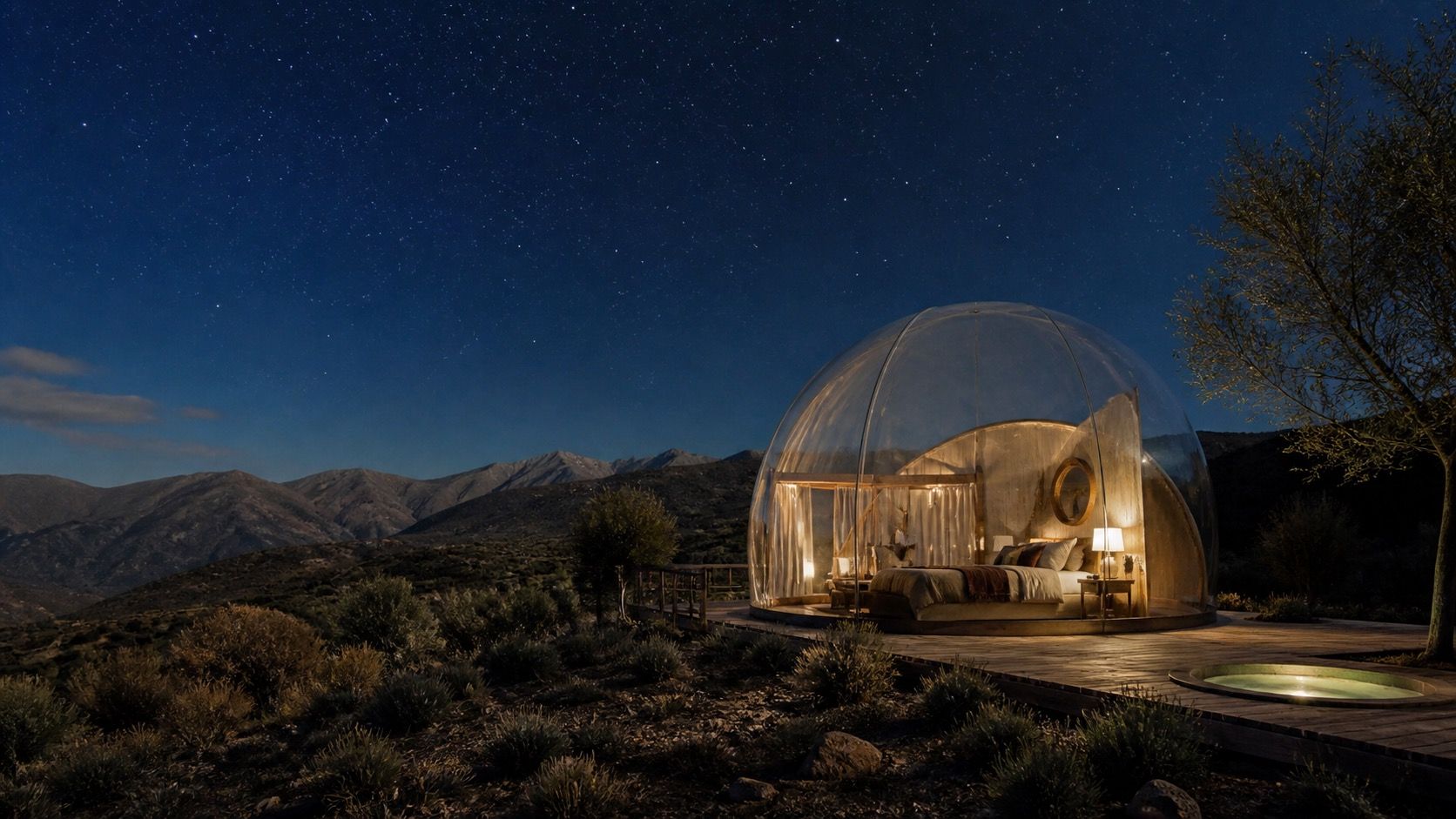 Hotel burbuja en Granada bajo un cielo estrellado